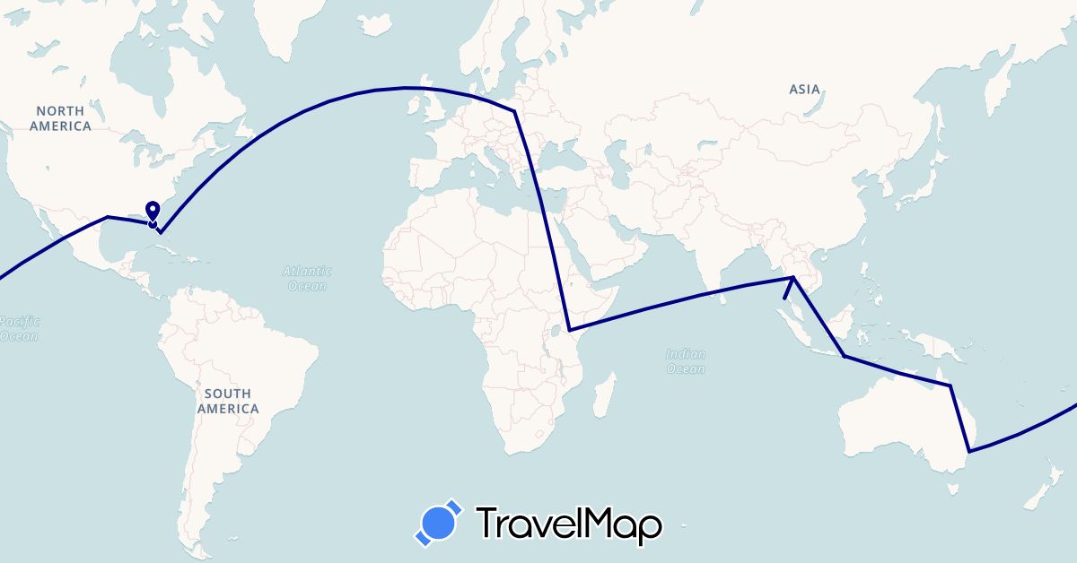 TravelMap itinerary: driving in Australia, Indonesia, Kenya, Poland, Thailand, United States (Africa, Asia, Europe, North America, Oceania)